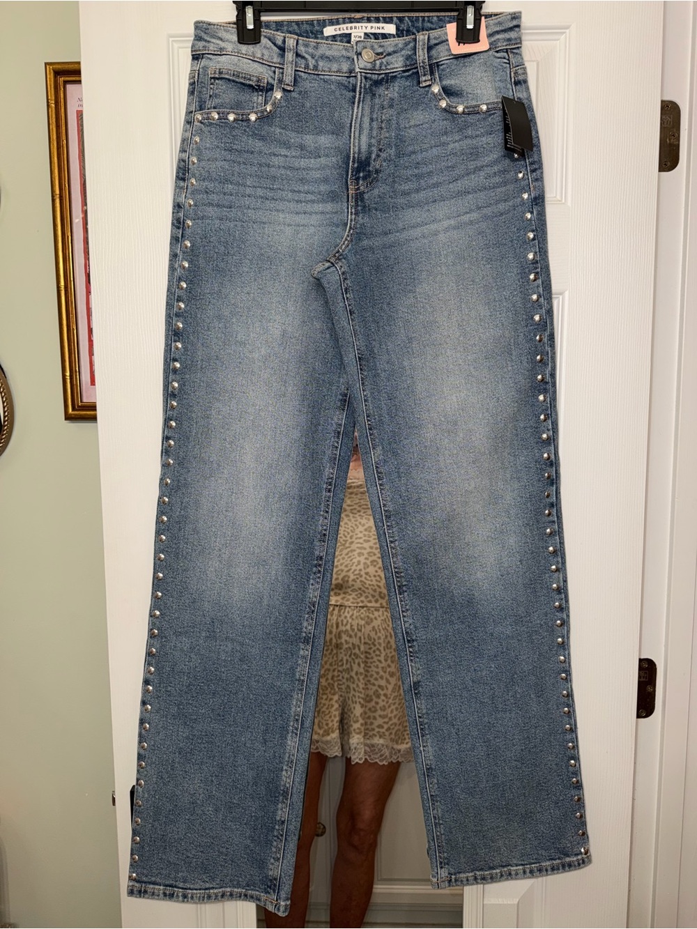 Celebrity Pink Light Blue Studded Wide-Leg Jeans NWT